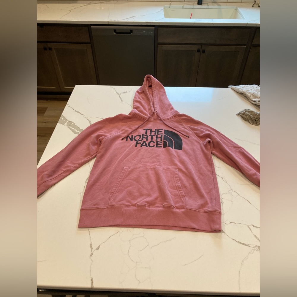 Women the north face black pink hoodie sweatshirt large logo graphic pocket s